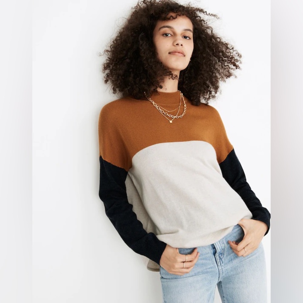 Madewell Colorblock Ashbury Mockneck Sweater bronze size large